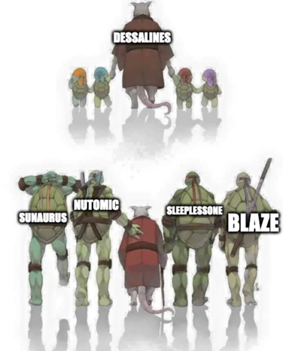 Ninja Turtles Evolution Meme "Dessalines " Father  "Sunaurus" "Nutomic" "Sleeplessone" "Blaze" Sons