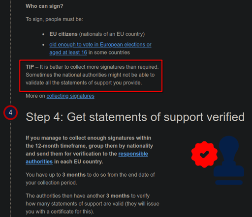 Screenshot of Step 3 and 4 from https://citizens-initiative.europa.eu/how-it-works_en